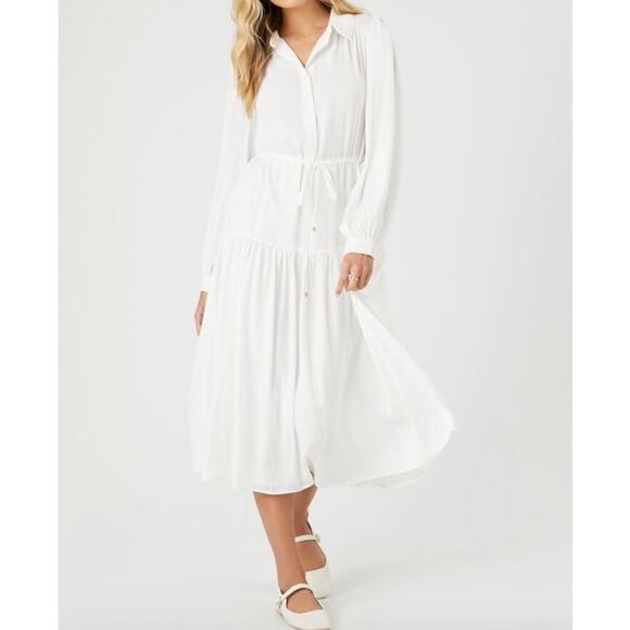 Forever 21 sheer white tie-front shirt long midi dress - large - Picture 1 of 8